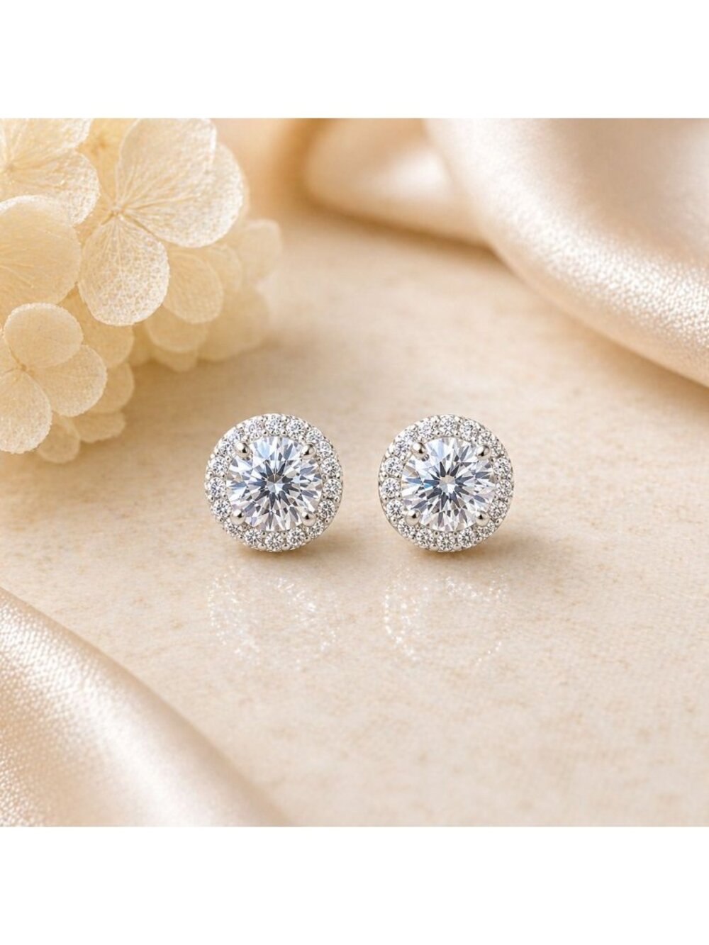 Vintage Round Halo Stud Earrings Made with Swarovski Crystal Silver Y2K Jewelry
